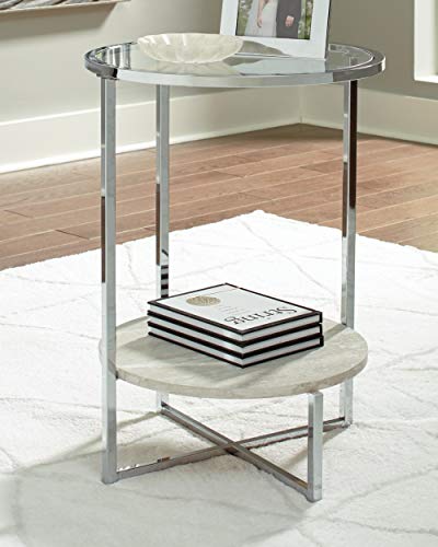 Signature Design By Ashley Bodalli Round Contemporary End Table, Glass Top With Faux Marble #TOP1