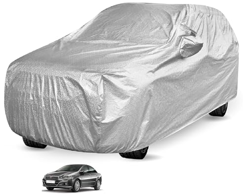 Image of Auto Hub Waterproof Car Cover Compatible with Fiat Linea with Mirror Pocket, Soft Cotton Lining, Waterproof Linea Car Cover- Metallic Silver