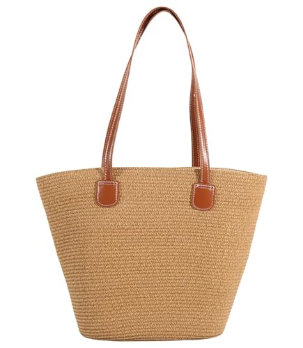 NTUOCAW Straw Beach Bag for Women Summer Beach Bag Large Beach Tote Bag Woman Shoulder Bag for Beach Travel Shopping Vacation Swim Pool Holiday Essentials Beach Tote Bags with Zipper (45cm*30cm*14cm)
