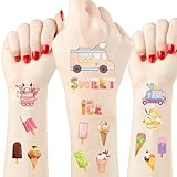Crazy Night Ice Cream Birthday Party Temporary Tattoos for Kids - 90 Styles,Sweet Summer Party Decorations