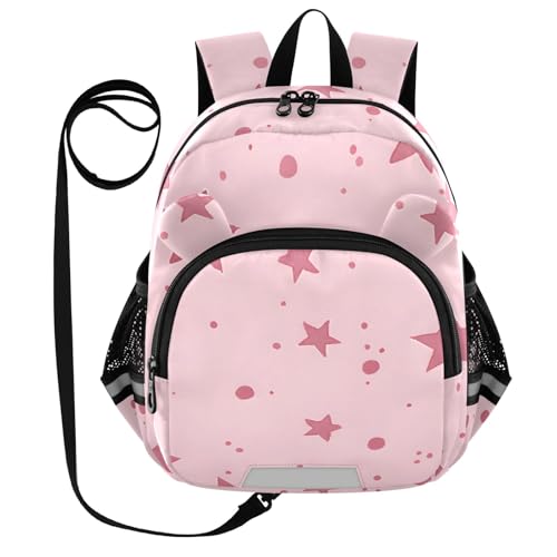Kid's Backpack for Boys & Girls Toddler Bag Pink Star Polka Dot Pattern Backpack with Safety Leash