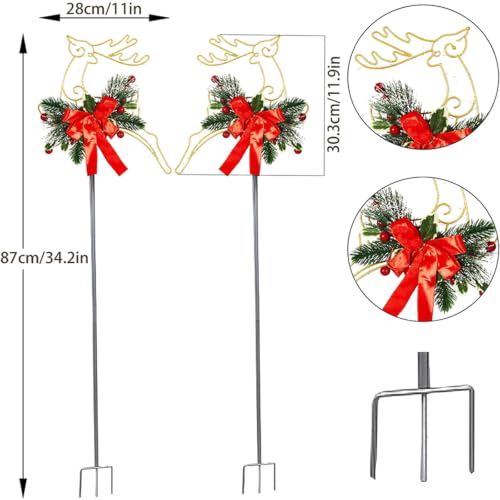 Gold Lighted Reindeer Light Outdoor with Bow, Solar Christmas Garden Lights - image 2