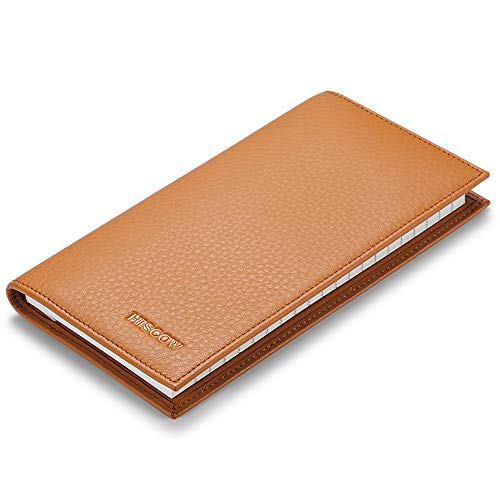 Image of HISCOW Slim Leather Checkbook Cover for Personal Checks, Pebbled Whiskey, One Size