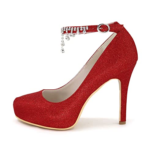 TarfiC Women's Rhinstone Kitten Heel for Women Dressy Closed Toe Buckle High Heels for Women Bridal Wedding Shoes for Bride On Evening Prom2