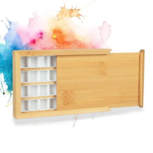KOVNISE Palette de Peinture Aquarelle en Bois avec Couvercle Extractible Palette de Peinture Acrylique avec 36 Grilles pour Peintre de L'armée Peintres...