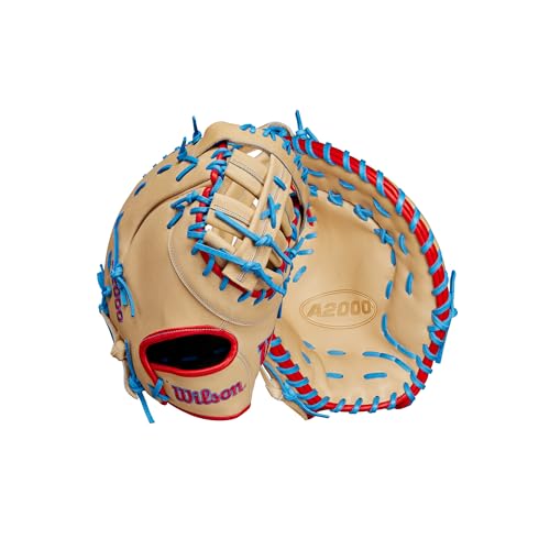 Wilson Spring 2025 A2000R 1677 12.5インチ 野球 一塁用ミット - 右利き用 ブロンド/レッド/スカイブルー