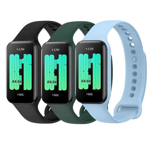 Wanme Correa para Redmi Smart Band 2, 3 Piezas Correas Silicona Suave Pulsera Deportiva para Compatible con Redmi Band 2 & Mi Band 8 Active,Negro+Verde Oscuro+Azul Cielo