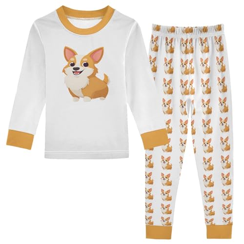 Cartoon Pajamas Set Dog Yellow Long Sleeve PJs Cotton Jammies Sleepwear Top and Pants