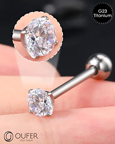 OUFER 14G Tongue Rings - Shiny Clear CZ Tongue Barbells, G23 Solid Titanium Piercing Jewelry, Nickel-Free3