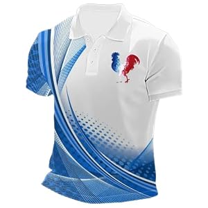 Foweknow Polos pour hommes à manches courtes avec drapeau français - Polo de sport respirable pour hommes - Pour l’été - Polo de sport avec boutonnage - Confortable et décontracté - Polo de golf à
