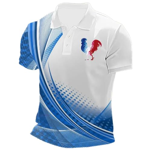 Foweknow Polos pour hommes à manches courtes avec drapeau français - Polo de sport respirable pour hommes - Pour l’été - Polo de sport avec boutonnage -...