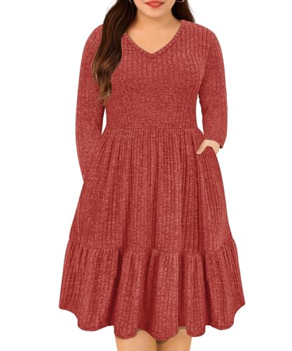 Image of RITERA Plus Size Dresses for Curvy Women Summer Spring Womens Dress V Neck Short Sleeve Casual Dress with Pockets XL-5XL