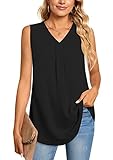 Aodemo Women's Vests Summer Ladies Pleated Tops Blouses Shirts Loose Sleeveless Tank Top Chiffon Vest for Work L, Black