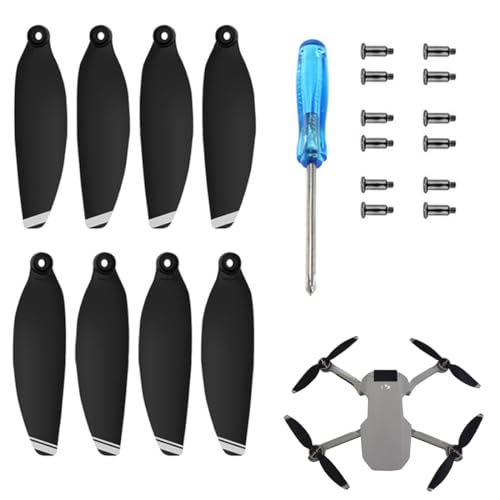 LEEQBCR 8 Piezas de hélices de Drone, 12 x Tornillos + 1x Destornillador, Juego de hélices de Vuelo silencioso, Cuchillas reemplazables para hélices de Drone (Negro con Ribete Plateado)