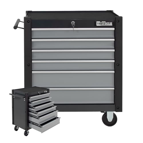 TRUTZHOLM Werkzeugwagen Trutzi mit Kantenleiste 6 Schubladen 78 x 64 cm Rollcontainer Werkstattwagen in Grün oder Grau (Grau) TRUTZHOLM Werkzeugwagen Trutzi mit Kantenleiste 6 Schubladen 78 x 64 cm Rollcontainer Werkstattwagen in Grün oder Grau (Grau)