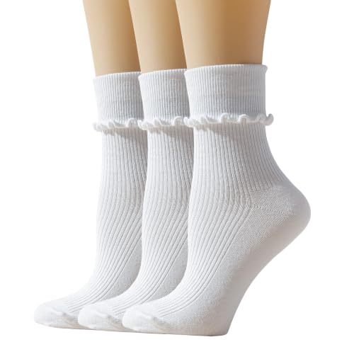 Image of Ruffle Ankle Socks for Women, Cute Casual Lettuce Edge Frilly Crew Socks Breathable Lightweight Daily Socks