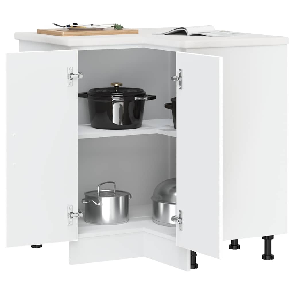 Eckunterschrank mit Tür Küchenzeile Sideboard Küche Organizer Geräumiger Küchenschrank mit Viel Stauraum Aufbewahrungsschrank Weiß 75,5x75,5x81,5 cm Holzwerkstoff