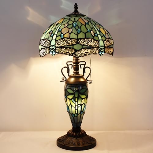 Image of WERFACTORY Tiffany Table Lamp Stained Glass Desk Reading Light 22 Inch Tall