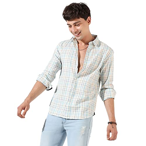 Image of CAHOOT Men's Button Up Shirt for Casual Wear | Regular Fit | Poly Lycra Shirt Crafted with Short Sleeve & Enhanced Stretch Comfort Fit for Everyday Wear