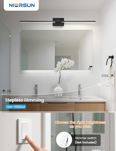 Image of NIORSUN 46.5 Inch Modern Bathroom Light Fixture, 40W 5CCT Dimmable LED Black Bathroom Vanity Lights Over Mirror, Vanity Lights for Bathrooms Restroom Mirror