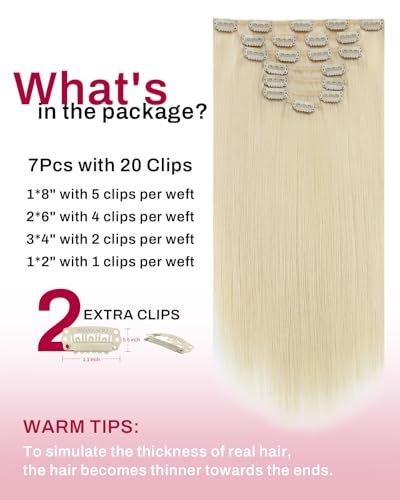 Image of Moresoo Blonde Hair Extensions Clip ins Light Blonde Long Human Hair | Clip in hair extensions human hair, light blonde, 24 inch 120g 7pcs for soft straight long styles