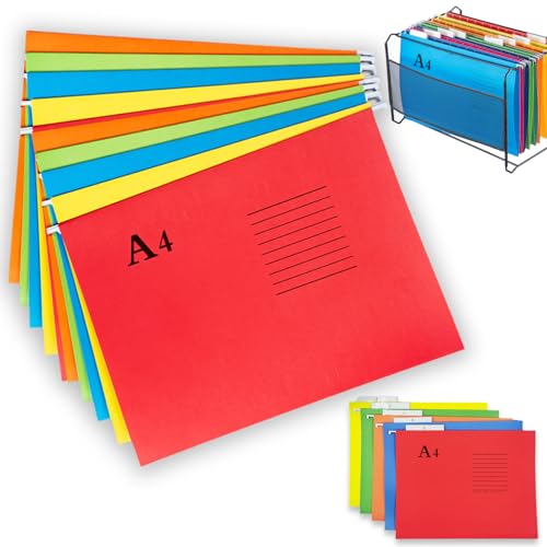 10 stuks hangmappen A4, A4 hangmappen, hangmappen, gekleurde hangmappen, polypropyleen, hangmappen, opslag, aktmap, voor kantoor, school, desktopopslag, bestandsclassificatie (5 kleuren)