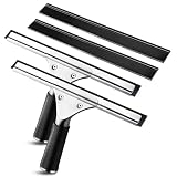 30cm Fensterabzieher Profi Set, 2X Abzieher und 2X Ersatzgummi in Schwarz, Edelstahl-Konstruktion für streifenfreie Reinigung von Glas, Spiegel und Fliesen in Bad, Küche und Auto