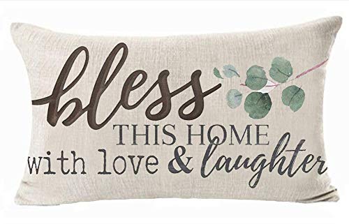 SummerrBless This House with and Laughter Plant Leaves Throw Pillow Cover Cushion Case Cotton Linen Home Office Decoration Rectangle 12 X 20 Inch