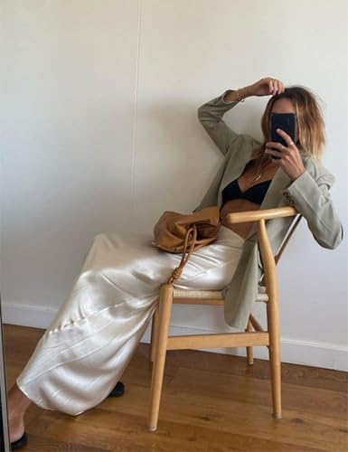 Womens Silk Satin Maxi Skirts Drawstring Flared Casual Elegant Work Skirts A-Line Long Skirt for Women4