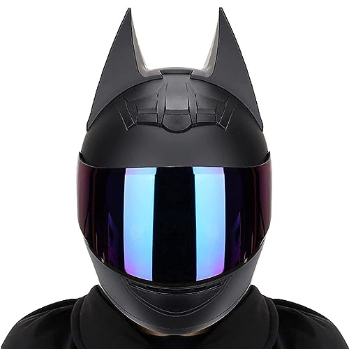 RUYICZB Casque Batman, Moto Électrique Hommes Et Femmes Cool Racing Motocross Casque Intégral Approuvé Dot Casque Rabattable,C,M