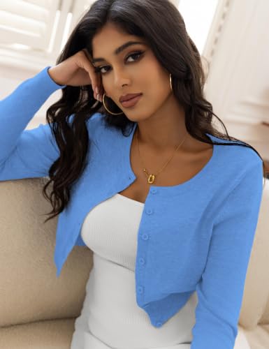Image of Cropped Cardigan Sweaters for Women Crew Neck Knit Bolero Shrugs | Lightweight Long Sleeve short crop Cardigans for Dress, Knit, Button Down, Open Front
