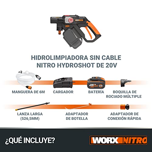 WORX Nitro WG633E Hdrolimpiadora 20V 4Ah, 56Bar, 220L/H, Limpieza de Coches y terrazas, batería y Cargador incluidos, compacta, Ligera y transportable para Limpiar en Cualquier Lugar - imagen 9