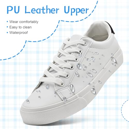 Kids PU Leather Sneakers Boys Girls Low Top White Shoes Unisex-Child Lace Up Tennis Shoes for Little Kid Big Kid2