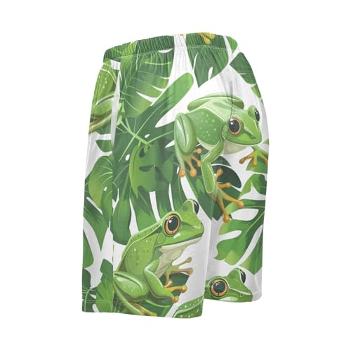 Frog and Leaf Print Pajama Bottom Shorts for Men Soft Casual Sleep Lounge Shorts with Pockets S-XXL3