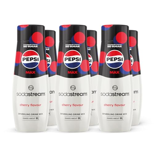 SodaStream Pepsi Max Cherry, Soda Mix for Carbonated Low Calorie Cherry Cola Flavoured Drink, Official Sparkling Soft Drink Flavour with No Sugar – 440 ml, Pack of 6
