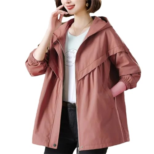 Women's Plus Size Hooded Trench Coat – Casual Loose Mid-Length Jacket For Spring And Fall