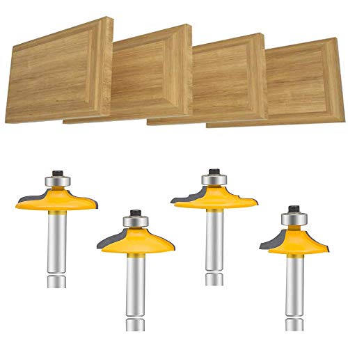 LEATBUY Router Bit Set 1/4-Inch Shank Door&Drawer Front Edging 4 PCS, Woodworking Milling Cutter Tools, Carbide CNC Router Grooving Mill Tool(1/4 Square)
