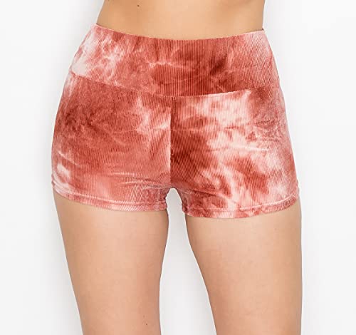 Image of ALWAYS Women's Ribbed Tie Dye Shorts - Rib Knit High Waisted Casual Short Pants Brown M