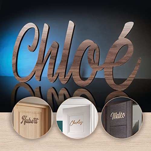 Personalisierter Name für Kinderzimmertür - personalisierter Kindername - Holzschild mit ausgeschnittenen Buchstaben (Noyer/Walnuss) Cover