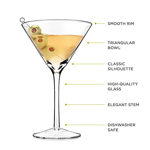 True Manhattan Martini Glass, Crystal Cocktail Coupes, Clear Glass, Cocktail Glass Set, Dishwasher Safe, Holds 12 Oz., Set Of 4 #TOP1