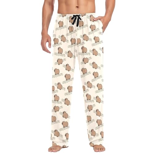 Pantalones de pijama de algodón para hombre, diseño de estrellas de gato negro, pantalones de pijama para hombre con bolsillos, pantalones de descanso, Capybara I18116, M
