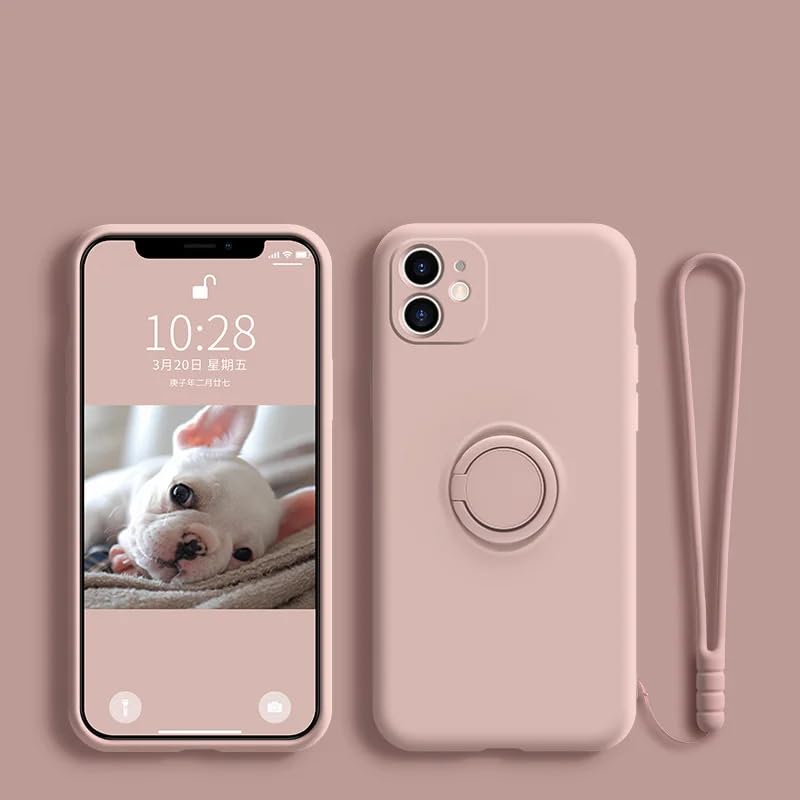 Coque silicone liquide pour iPhone 15 avec anneau premium Rose