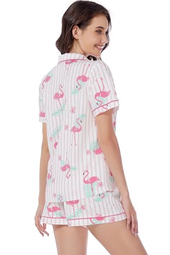 Image of LUBOT 100% Cotton Pajamas for Women 2 Piece PJ Set Button-Down Soft Knit Short Sleeve Summer Sleepwear Loungewear XS-XXL