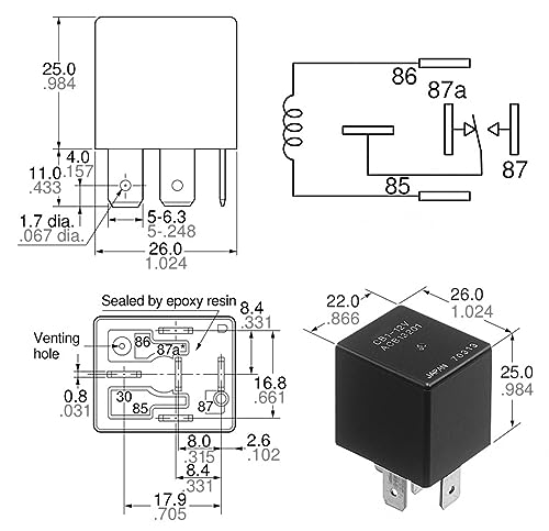 Relé de 5 Pines CB1-12V ACB13201 y Base de Relay para Automoción 3