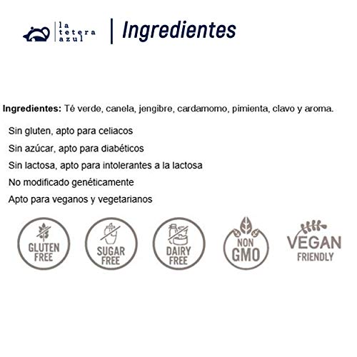 LA TETERA AZUL Té Verde Premium Con Canela Y Jengibre. 60 Pirámides. Masala Chai. Bolsa De 60 Pirámides. - Imagen 6