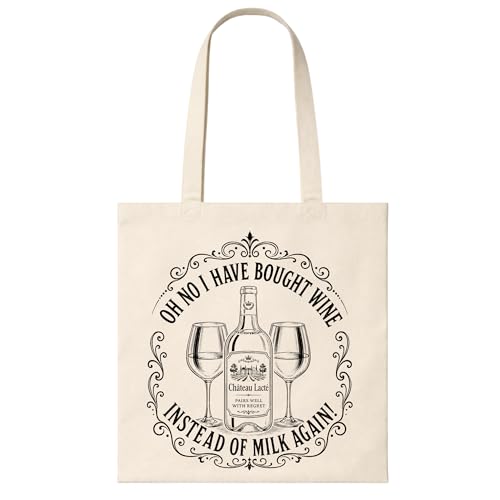 Funny Wine Lover Tote Bag for Women, Natural Oh No I Have Bought Wine Instead Of Milk Again, 38cm x 42cm 100% Cotton Reusable Shopping Bag, Eco Friendly Ladies Joke Gift, Printed in UK