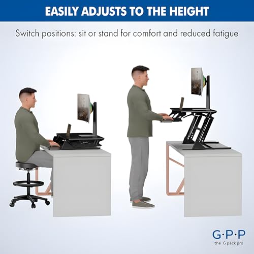 Image of Standing Desk Converter for Dual Monitors, 40 Inch Height Adjustable | Sit-To-Stand Workstation With Gas Spring Lift, Detachable Keyboard Tray, and 17.3 Inch Vertical Range