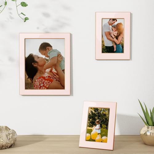 Fun Memories Bilderrahmen, 10,2 x 15,2 cm, rosa Emaille-Glas, mit goldfarbenem Metallrand und Staffelei für die Präsentation von… – Ansicht 3