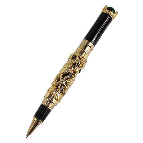 Gullor Dragon chinois sculpté en 3D avec stylo roller en jade