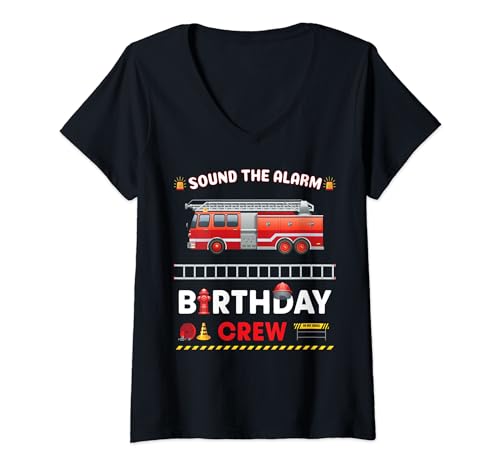 Firefighter Fire Truck Birthday Crew Boy Toddler Party Funny Camiseta Cuello V